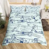 Merkloos Elzusha - Bettbezug-Set mit Flugzeugmuster - Blau/Weiß - Einzelbett