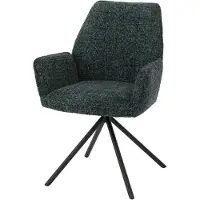 Mendler Esszimmerstuhl HWC-G67, Küchenstuhl, drehbar Auto-Position Metall Chenille (410g/m²) Gestell schwarz, dunkelgrün