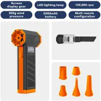 INF Handliches tragbares Mini-Druckluft-Gebläse - Kabelloses Gebläse mit 5200mAh Akku, 130000RPM Mehrfach-Geschwindigkeiten für Computer, Auto und Zuhause Orange