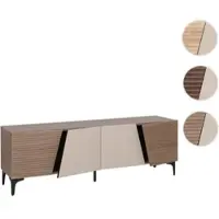 Mendler TV-Rack HWC-Q83, Lowboard TV-Schrank Türen 3D-Struktur Staufächer MDF Melamin 55x160x42cm Nussbaum-Optik hell
