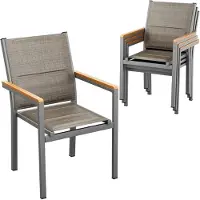 StarTech.com Gartenstühle 4er Set - Stapelbarer Outdoor Essstuhl - Gesteppte Rückenlehne und Sitzfläche - Metallgestell mit Armlehnen - Für Balkon Terrasse Garten - Leinenbraun