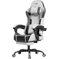 StarTech.com Ergonomischer Gaming Stuhl - Bürostuhl - Lendenmassage - Verstellbare Kopfstütze - Ausziehbare Fußstütze - Höhenverstellbar 360° drehbar - Kunstleder - Schwarz Weiß