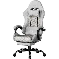 StarTech.com Massage Gaming Stuhl - Bürostuhl - Höhenverstellbar - Dick Gepolstert - Stoffbezug - Metallgestell - Mit Kopfstütze - Silber