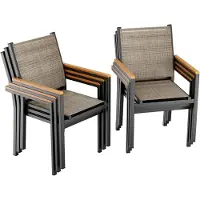StarTech.com Gartenstühle - Stapelbare Outdoor Essstühle - 6er Set - Aluminiumgestell - Textilene Sitzfläche - Mit Armlehnen - Bis 150 kg belastbar - Leinenbraun