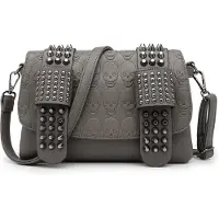 Merkloos Damen Gothic Punk Handtasche mit Totenkopf-Motiv – Umhängetasche mit Nieten