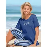 Casual Looks Kurzarmshirt "Shirt", Damen, Gr. 56, blau (royalblau), 100% Baumwolle, bedruckt, unifarben, Rundhals, Shirts Kurzarmshirt