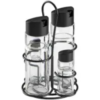 Metaltex Spice Line Menage, 5-teilig, Vielseitige Menage aus Glas und schwarzem ABS, 1 Stück