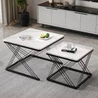 MODFU Couchtisch Wohnzimmertisch 2er Set für Wohnzimmer, Schlafzimmer Balkon, Beistelltisch Satztisch quadratische mit höhenverstellbare Füße, Schwarz