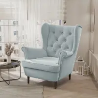Ravio Gesteppter Sessel Coco Trinity 22 Hellblau Samt Ohrensessel Skandinavisch