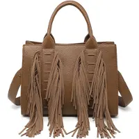 Kassandra Auroria Prime Handtasche mit Fransen Polyester Reißverschluss Abnehmbarer Schultergurt Beige UNICA 33x17x14 cm
