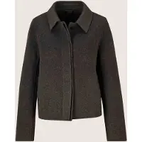 MADELEINE Kurzjacke "Jacke Minimalistische Doubleface-Jacke", Damen, Gr. 34, braun (bleigrau, melange), Modern, regular fit, V-Ausschnitt, Jacken Kurzjacke