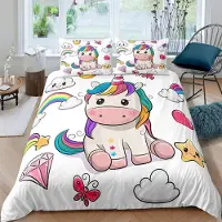 Sonstiges Kinder Bettwäsche Einhorn 155x220 cm 3-teilig Mikrofaser 3D Sterne Schmetterlinge