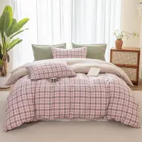 Sonstiges Bettwäsche-Set 155x220 cm Kariert Mikrofaser Rosa Karomuster Landhausstil mit Reißverschluss und 2 Kissenbezügen 80x80 cm