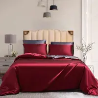 Sonstiges Bettwäsche-Set 200x220cm Rot Grau Mikrofaser-Satin Wendebettwäsche 3-teilig
