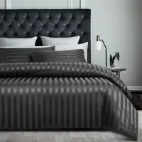 Sonstiges Bettwäsche-Set 135x200cm Grau Mikrofaser-Satin Gestreift mit Reißverschluss