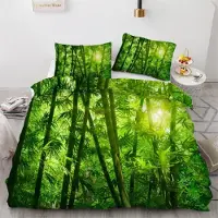Sonstiges Bettwäsche-Set 200x200 cm 3-teilig Mikrofaser Grüner Wald 3D Motiv Wendebettwäsche mit Reißverschluss 2 Kissenbezüge 80x80 cm