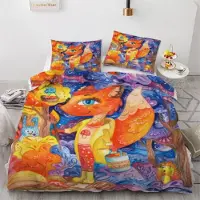 Sonstiges Bettwäsche-Set Fuchs 135x200 cm 4-teilig Mikrofaser Cartoon 3D Wendebettwäsche mit Reißverschluss 2 Kissenbezüge 80x80 cm