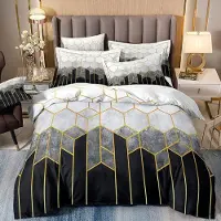 Sonstiges Bettwäsche-Set 135x200 cm + 80x80 cm Schwarz Weiß Geometrisch Mikrofaser mit Reißverschluss