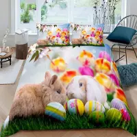 Sonstiges Kinder Bettwäsche 2-teilig 135x200 cm 80x80 cm 100% Mikrofaser Ostern Hase 3D Blumen