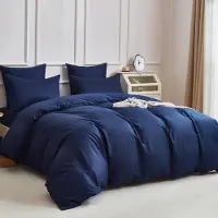 Merkloos Einfarbige Dunkelblaue Bettwäsche Set, 200 x 220 cm aus 100% Baumwolle
