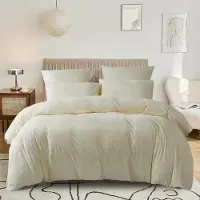 Sonstiges Bettwäsche Set 200x200cm Beige Weiß Plüsch Winter Samt Flauschig Microfaser Fleece mit Reißverschluss und 2 Kissenbezügen 80x80cm