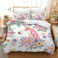 Sonstiges Bettwäsche-Set Einhorn für Mädchen Mikrofaser 200x200cm Weiß mit 2x Kissenbezug 65x65cm