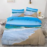 Sonstiges Bettwäsche-Set Strand 155x220 cm 3-teilig Mikrofaser 3D Motiv Ozean mit Reißverschluss 2 Kissenbezüge 80x80 cm