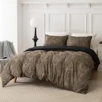 Sonstiges Bettwäsche-Set 135x200 cm 2-teilig Mikrofaser Blätter Taupe/Blatt-braun