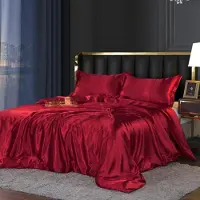 Sonstiges Bettwäsche Set 200x220 cm Weinrot Glanzsatin Microfaser mit Reißverschluss 2 Kissenbezüge 80x80 cm
