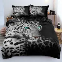 Sonstiges Bettwäsche 135x200 cm Leopard 3D Effekt Mikrofaser 2-teilig mit Kissenbezug 80x80 cm