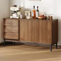 STILVORA Küchenschrank mit 3 Schubladen und 2 Schiebetüren, Sideboard mit Stauraum, Aufbewahrungsschrank für Küche, Esszimmer und Wohnzimmer
