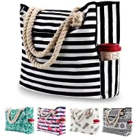 Benza Ibenzoa Große multifunktionale Strandtasche für Damen – 42 x 16 x 38 cm, Canvas mit Hanfseil-Griff, wasser- & sanddicht, 8 Muster, viel Stauraum