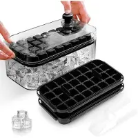 Benza Ibenzoa Eiswürfel-Set 64 Stück – 2 stapelbare Formen (je 32), transparenter Behälter mit Deckel & Schaufel, BPA-frei (ABS/PET/PP)