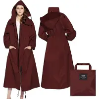 Merkloos Uni Lange Regenjacke mit Kapuze und Wasserdichter Tasche