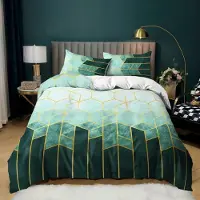 Sonstiges Bettwäsche Set 200x220cm Marineblau Grün Streifen Mikrofaser 2 Kissenbezüge 80x80cm