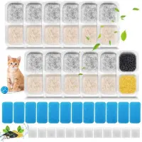 Oneisall Katzenbrunnen Filter Ersatzset für PWF-001 2L, 12x Filter, 12x Vorgefilterte Schwämme, 12x Pumpenschwämme