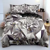 Sonstiges Bettwäsche-Set 200x220cm 3D Geometrie Design Grün Schwarz Mikrofaser 3-teilig mit Reißverschluss
