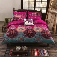 Sonstiges Bettwäsche-Set 155x220cm Boho Mandala Lila 3-teilig mit 2 Kissenbezügen 80x80cm