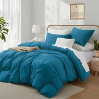 Sonstiges Bettwäsche-Set 155x220 cm 3-Teilig Baumwolle Türkis Petrol