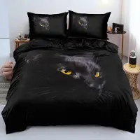 Sonstiges Bettwäsche 3D Katze Schwarz 200x200 cm Mikrofaser 3-teilig mit 2 Kissenbezügen 80x80 cm