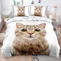 Sonstiges Bettwäsche Katze 155x220 cm 3D Effekt Wendebettwäsche Mikrofaser 3-teilig mit 2 Kissenbezügen 80x80 cm