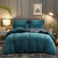 Sonstiges Bettwäsche-Set 200x200 cm Fleece Petrol Blau Hellblau Grau Wendebettwäsche mit 2 Kissenbezügen 80x80 cm