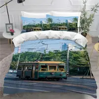 Sonstiges Bettwäsche-Set 155x220 cm 2x 80x80 cm Zug Dampfwagen 3D Mikrofaser Reißverschluss