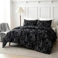Sonstiges Bettwäsche-Set 155x220 cm 3-teilig Mikrofaser Botanisch Schwarz