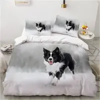 Sonstiges Bettwäsche-Set 220x240cm 3-teilig Border Collie 3D Mikrofaser mit 2 Kissenbezügen 80x80cm