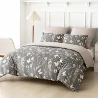 Sonstiges Bettwäsche-Set 155x220 cm 3-teilig Mikrofaser Blätter Grau