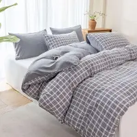 Sonstiges Bettwäsche-Set 155x220 cm Kariert Mikrofaser Blau Hellblau mit 2 Kissenbezügen 80x80 cm