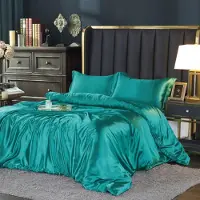 Sonstiges Bettwäsche-Set 135x200 cm 4-teilig Grün Türkis Glänzend Satin Microfaser mit Reißverschluss
