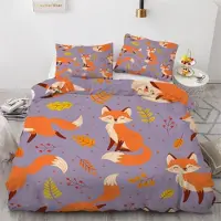 Sonstiges Bettwäsche-Set Fuchs 155x220 cm 3-teilig Mikrofaser mit Reißverschluss 2 Kissenbezüge 80x80 cm 3D Motiv Herbst Blätter