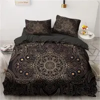 Sonstiges Bettwäsche Set 135x200cm 4teilig Schwarz Gold Mandala Exotisch 2 Bettbezüge 2 Kissenbezüge 80x80cm Mikrofaser Reißverschluss